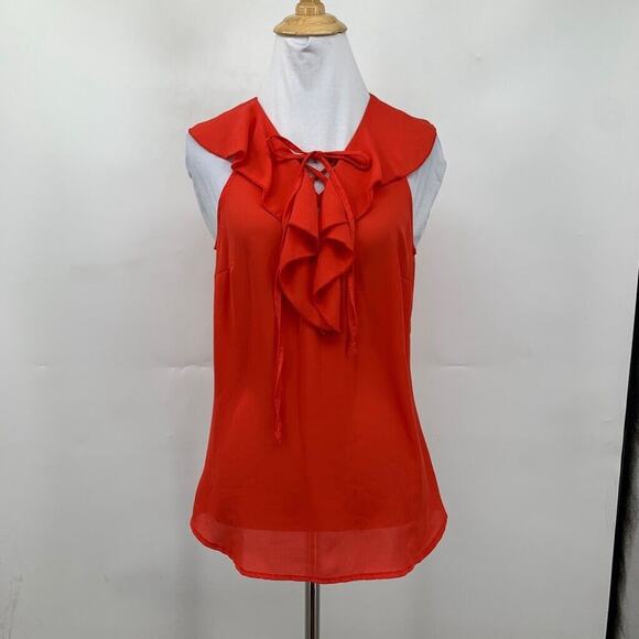 Rinascimento Blouse Womens S Small Red Ruffle Flap Lace Up Sleeveless Made Italy - Picture 2 of 11